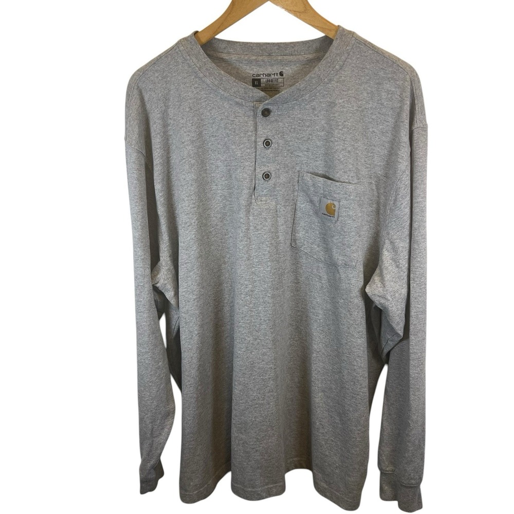 Carhartt Gray Loose Fit Heavyweight Pocket Henley Long Sleeve T-Shirt Mens XL